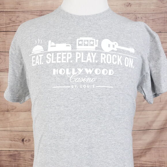 HOLLYWOOD CASINO ST LOUIS MO EAT SLEEP PLAY ROCK ON TSHIRT SIZE L LARGE - Picture 1 of 5